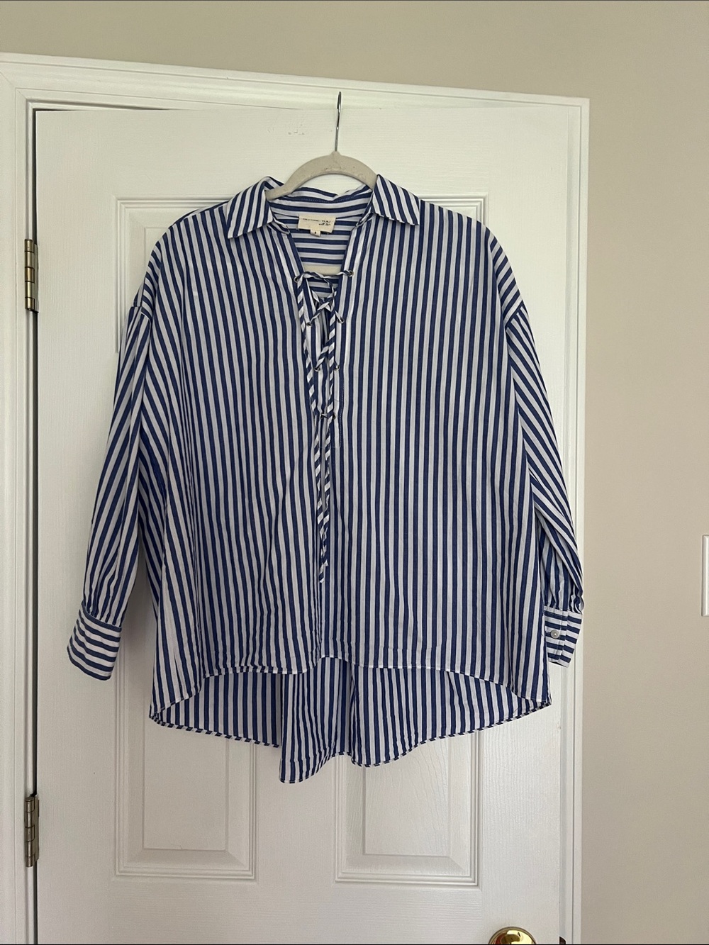 Striped Lace-Up Relaxed Shirt - Blue/White